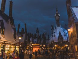 Image of Harry Potter World at night: a theme park property Disney does not own.
